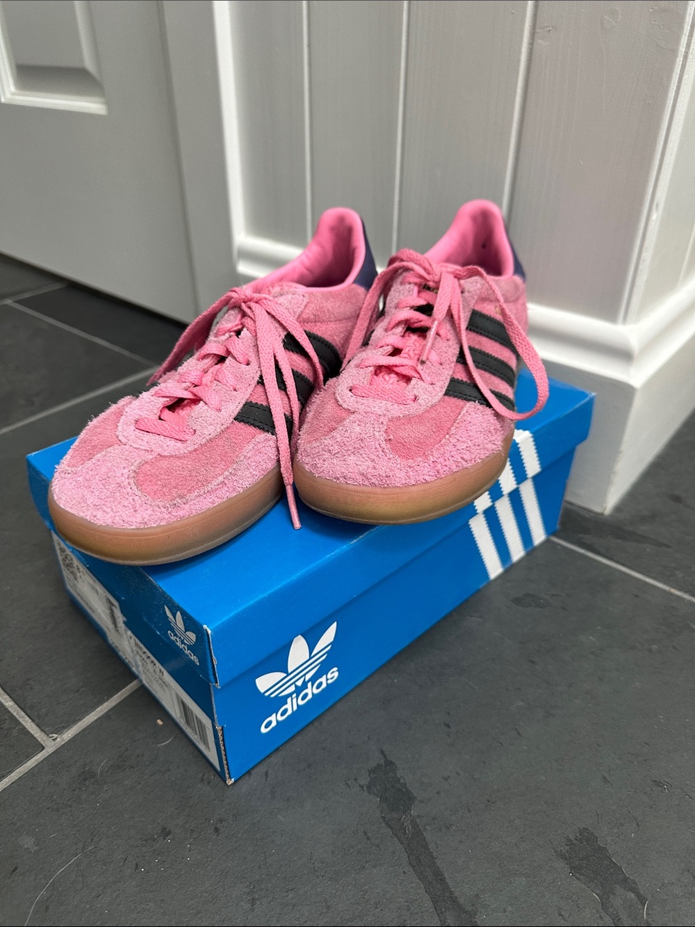 adidas Gazelle Pink Suede Sneakers with Black Stripes